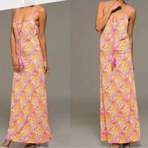 RESORTWEAR Macbeth Collection by Margaret Josephs long pink yellow maxi dress